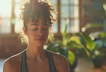 Woman with her eyes closed doing breathing exercises